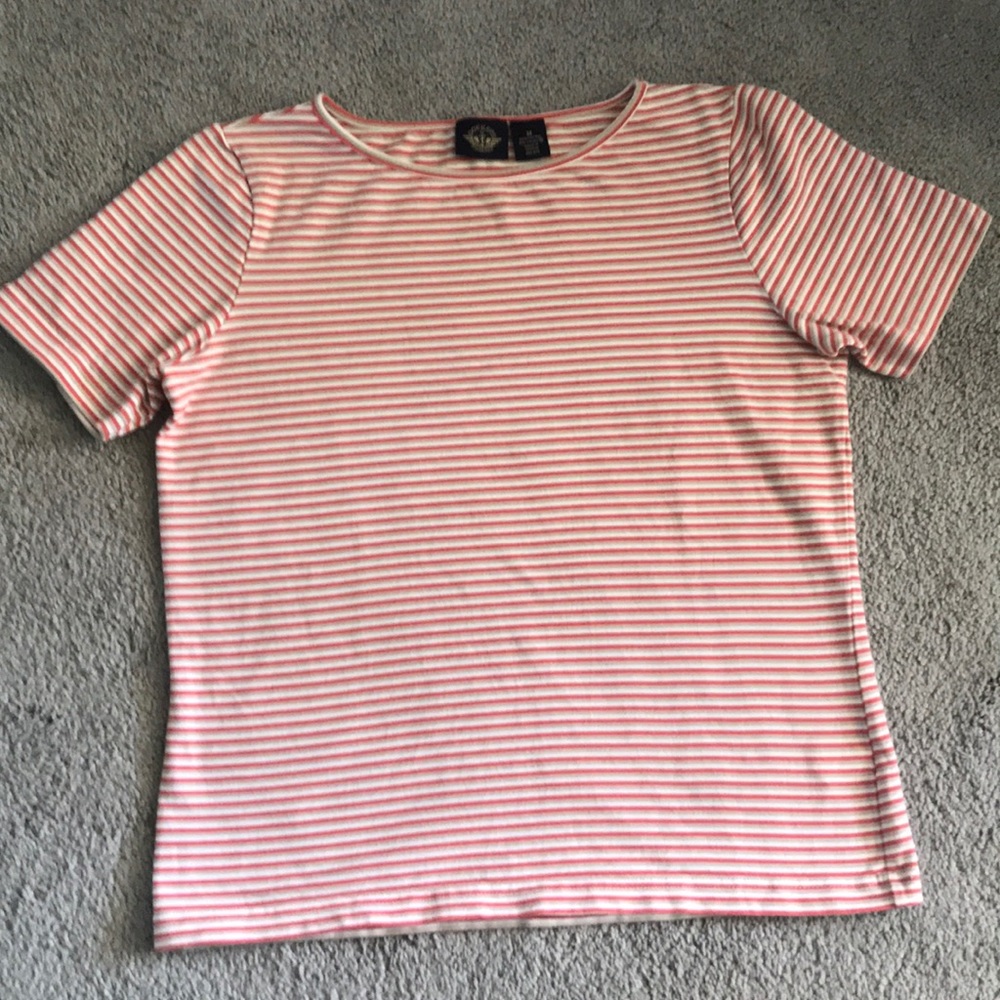 Coral/Tan/White Striped Short Sleeve. Dockers.